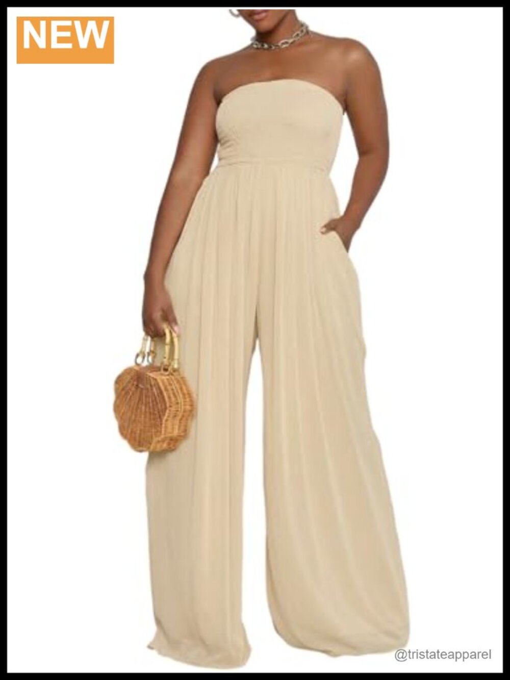 Women's Strapless Smocked Wide Leg Jumpsuit Polyester Spandex Party Club